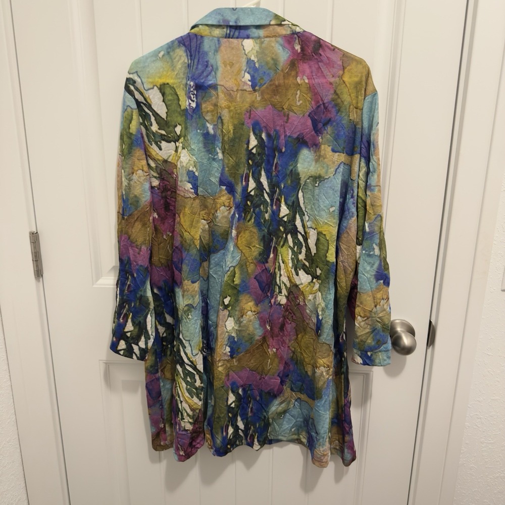 Parsley & Sage Women's Multicolor Abstract Button-Up Collared 3/4 Sleeve Blouse - Picture 2 of 6